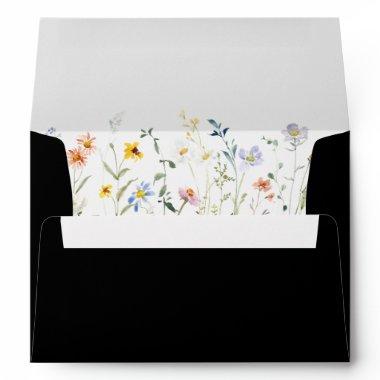 Wild Multicolor Floral Black Wedding  Envelope