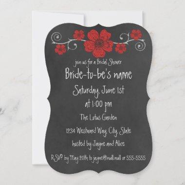 Wild Red Roses Chalkboard Bridal Shower Invitations