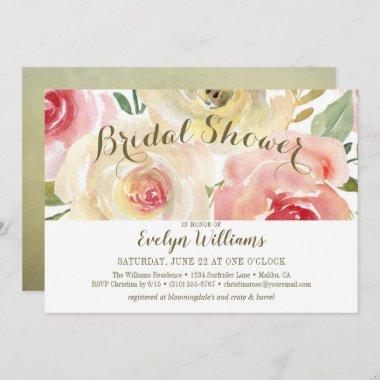 Wild Rose Watercolor Floral Bouquet Bridal Shower Invitations