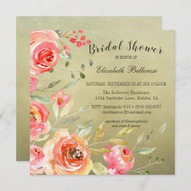 Wild Rose Watercolor Floral Bridal Shower Square Invitations