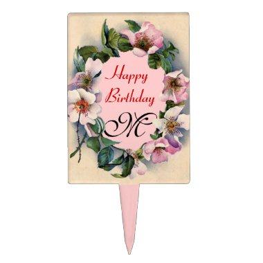 WILD ROSES HAPPY BIRTHDAY MONOGRAM CAKE TOPPER