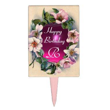 WILD ROSES HAPPY BIRTHDAY MONOGRAM CAKE TOPPER