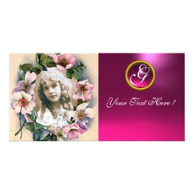WILD ROSES WITH PINK FUCHSIA GEM STONE MONOGRAM