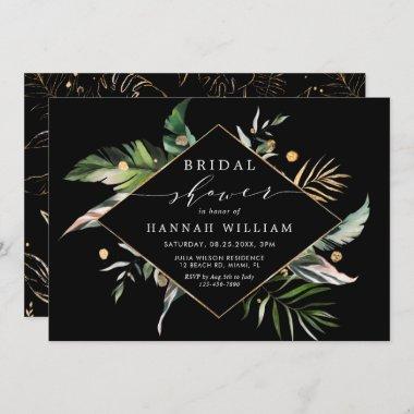 Wild Tropical Foliage Black Bridal Shower Invitations