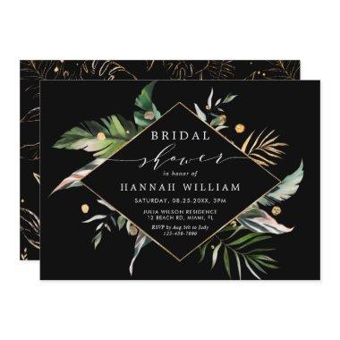 Wild Tropical Foliage Black Bridal Shower Invitations