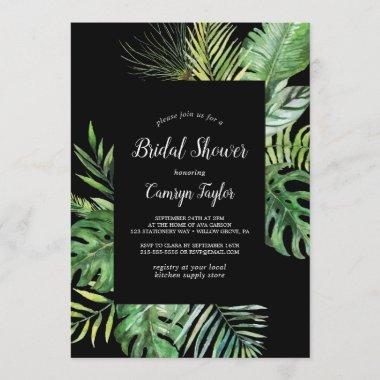 Wild Tropical Palm | Black Bridal Shower Invitations