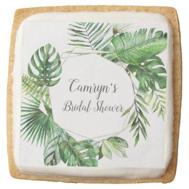 Wild Tropical Palm Bridal Shower Favor Square Shortbread Cookie