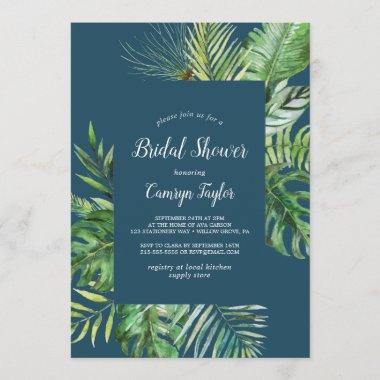Wild Tropical Palm | Navy Blue Bridal Shower Invitations