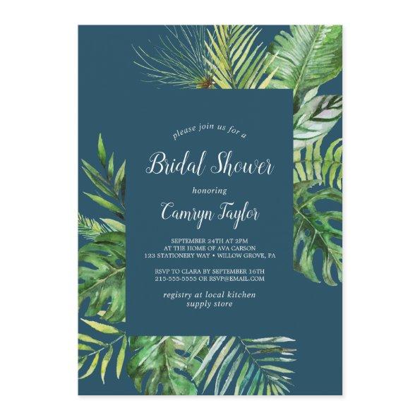 Wild Tropical Palm | Navy Blue Bridal Shower Invitations