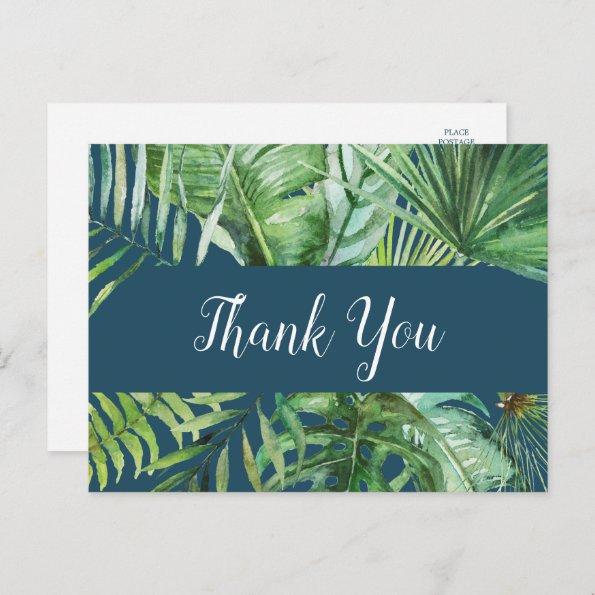Wild Tropical Palm | Navy Blue Thank You PostInvitations
