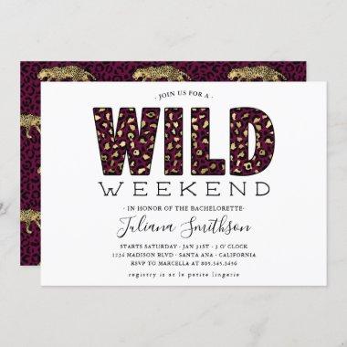 Wild Weekend Magenta & Gold Leopard Bachelorette I Invitations