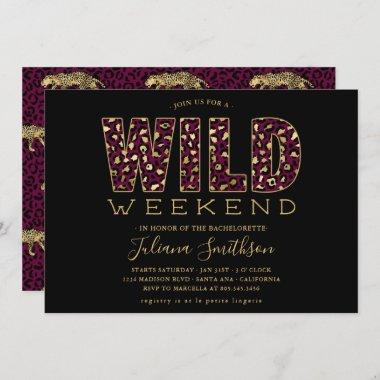 Wild Weekend Magenta & Gold Leopard Bachelorette Invitations