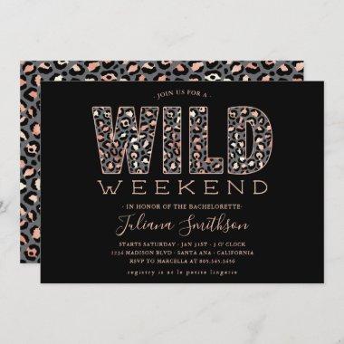 Wild Weekend Rose Gold Grey Leopard Bachelorette Invitations