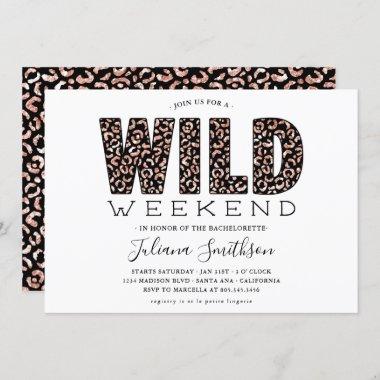 Wild Weekend Rose Gold Leopard Bachelorette Invita Invitations