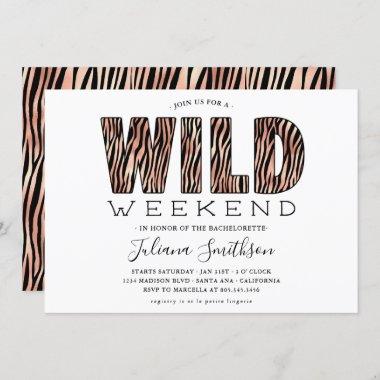 Wild Weekend Rose Gold Tiger Bachelorette Invitations