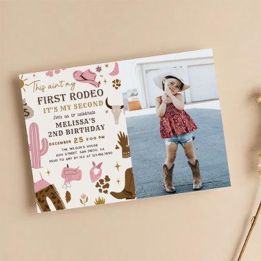 Wild West Rodeo Cowgirl Ranch 2nd Birthday Photo Invitations