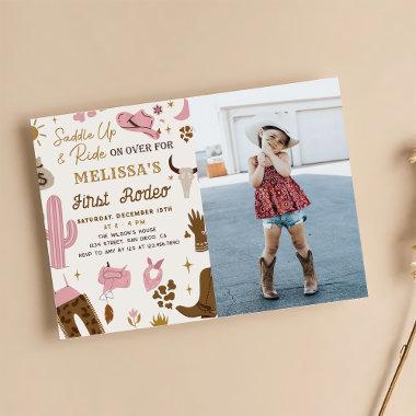 Wild West Rodeo Cowgirl Ranch Girl Birthday Photo Invitations