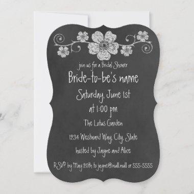 Wild White Roses Chalkboard Bridal Shower Invitations