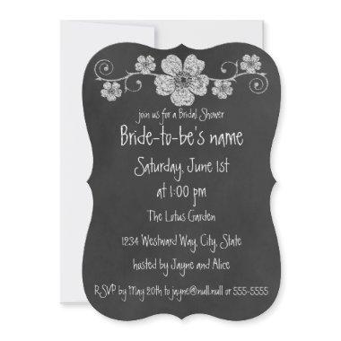 Wild White Roses Chalkboard Bridal Shower Invitations