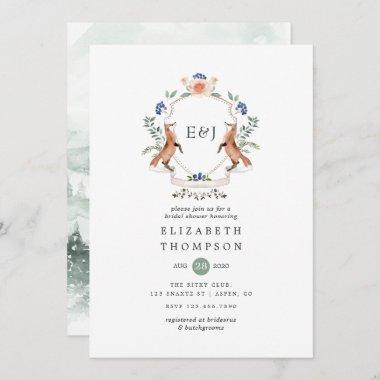 Wild Woodland Laurel Crest Monogram Bridal Shower Invitations