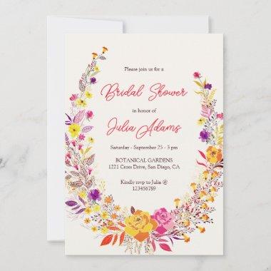 Wild Wreath Fall Flowers Bunch Bridal Shower Invitations
