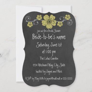 Wild Yellow Roses Chalkboard Bridal Shower Invitations