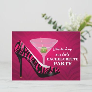 Wild Zebra High Heel Shoes Bachelorette Party Invitations