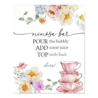 Wildflower and Pink Teacups Mimosa Sign
