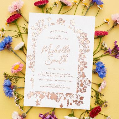 Wildflower Arch Spring Rose Gold Bridal Shower Foil Invitations