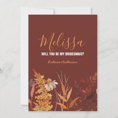 Wildflower Autumn Fall Will You be My Bridesmaid Invitations