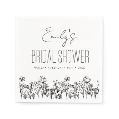 Wildflower Boho Bridal Shower Floral Sketch Art Napkins