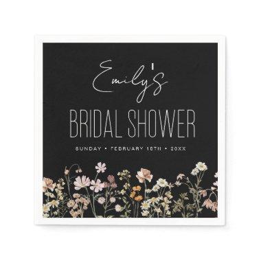 Wildflower Boho Bridal Shower In Bloom Black Napkins