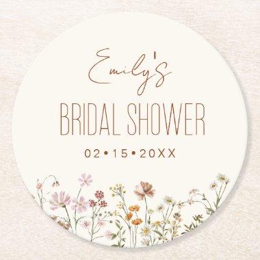 Wildflower Boho  In Bloom Garden Round Paper Coaster