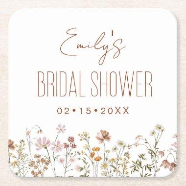 Wildflower Boho Bridal Shower In Bloom Garden Square Paper Coaster
