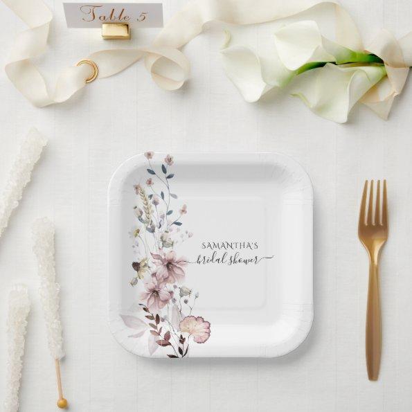 Wildflower boho minimalist Bridal Shower Paper Plates