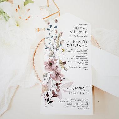Wildflower boho minimalist modern Bridal Shower All In One Invitations