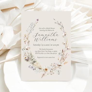 Wildflower Boho Rustic Elegant Bridal Shower Invitations