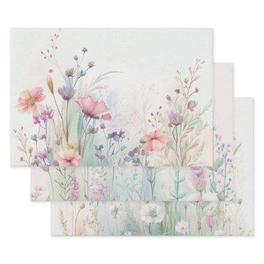 Wildflower Boho Watercolor  Birthday Wrapping Paper Sheets