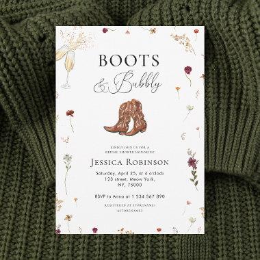 Wildflower Boots & Bubbly Western Bridal Shower Invitations