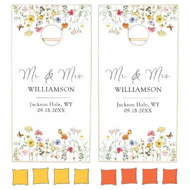 Wildflower Botanical Meadow Mr. & Mrs. Wedding Cornhole Set