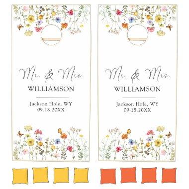 Wildflower Botanical Meadow Mr. & Mrs. Wedding Cornhole Set