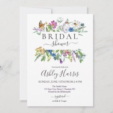 Wildflower Bridal Shower Invitations, Butterfly In Invitations