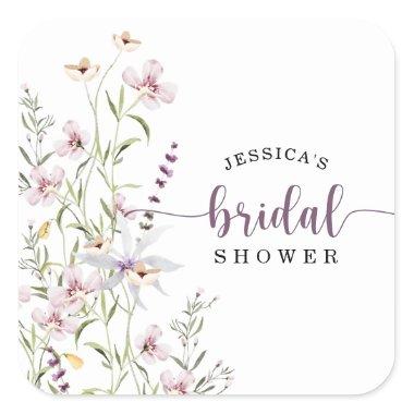 Wildflower Bridal Shower Rustic Floral Square Sticker