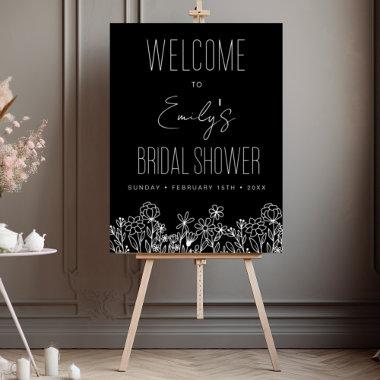 Wildflower Bridal Shower Welcome Sign Black