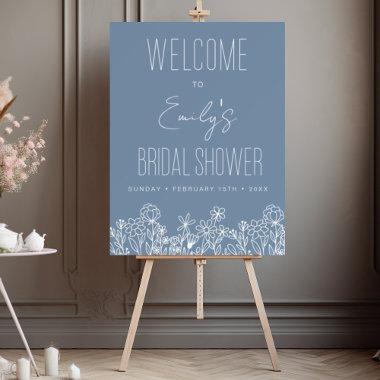 Wildflower Bridal Shower Welcome Sign Dusty Blue