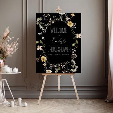 Wildflower Bridal Shower Welcome Sign In Black