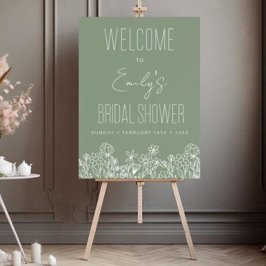Wildflower Bridal Shower Welcome Sign Sage Green