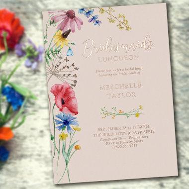 Wildflower Bridesmaids Luncheon Floral Rose Gold Foil Invitations