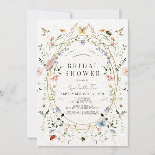 Wildflower Butterfly Bee Watercolor Bridal Shower Invitations