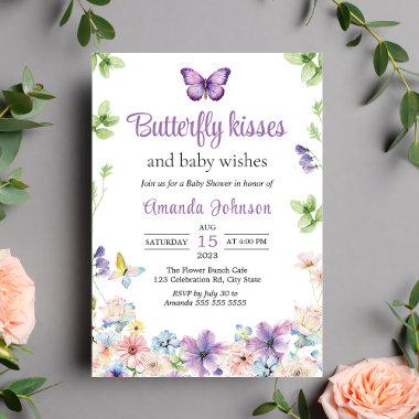 Wildflower Butterfly Girl Baby Shower Invitations